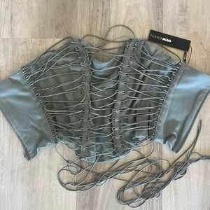 Fashion Nova Gray Lace-Up Women's Top